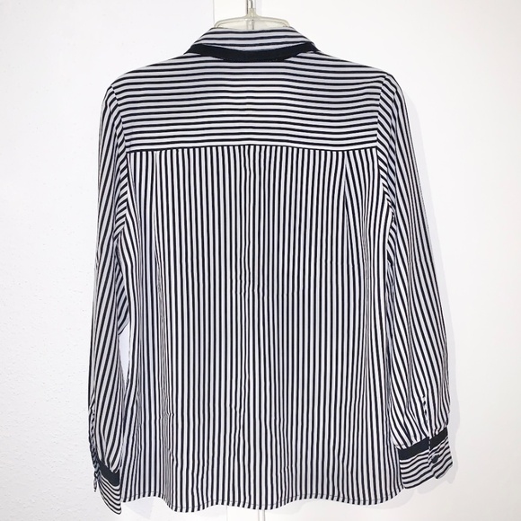 Women’s White & Black Striped Button Up Blouse Top - Size 8 - Picture 2 of 3
